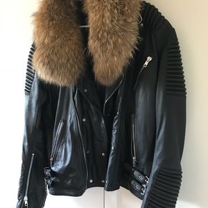2XL Hudson Leather Biker Jacket (fur included)